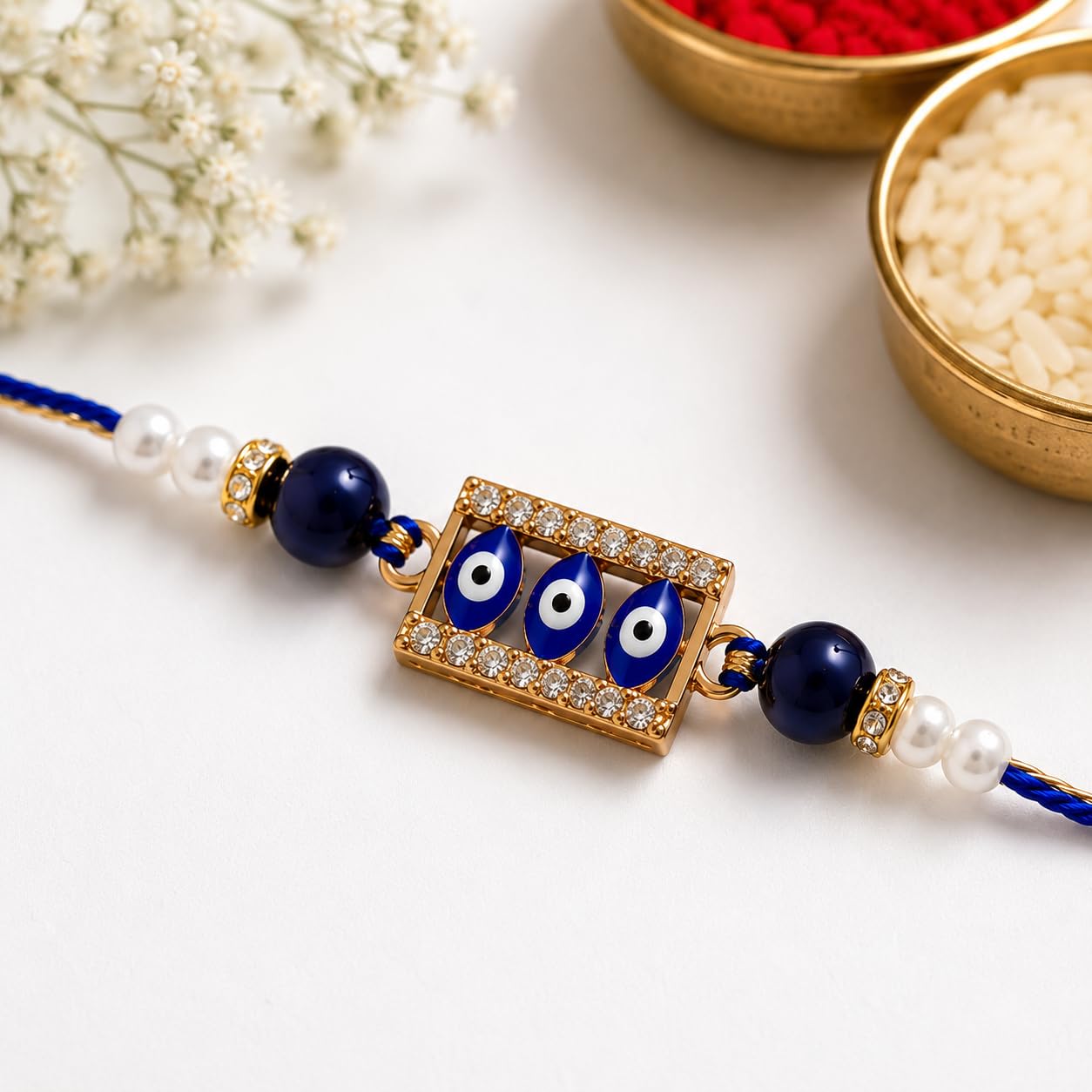 Jaipur Ace Rakhi Gift Hamper for Bhaiya Bhabhi with Silver Plated Bowl Set, Pooja Thali, 2 Designer Rakhis, Roli Chawal, Raksha Bandhan Gift Set for Brother Bhabhi, Premium Rakhi Combo with Red Velvet Box
