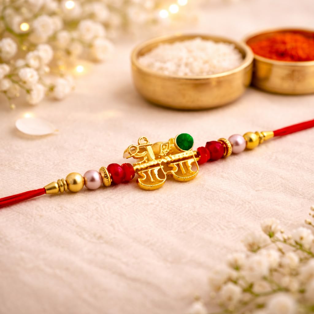 Jaipur Ace Rakhi Gift Hamper for Bhaiya Bhabhi with Silver Plated Bowl Set, Pooja Thali, 2 Designer Rakhis, Roli Chawal, Raksha Bandhan Gift Set for Brother Bhabhi, Premium Rakhi Combo with Red Velvet Box