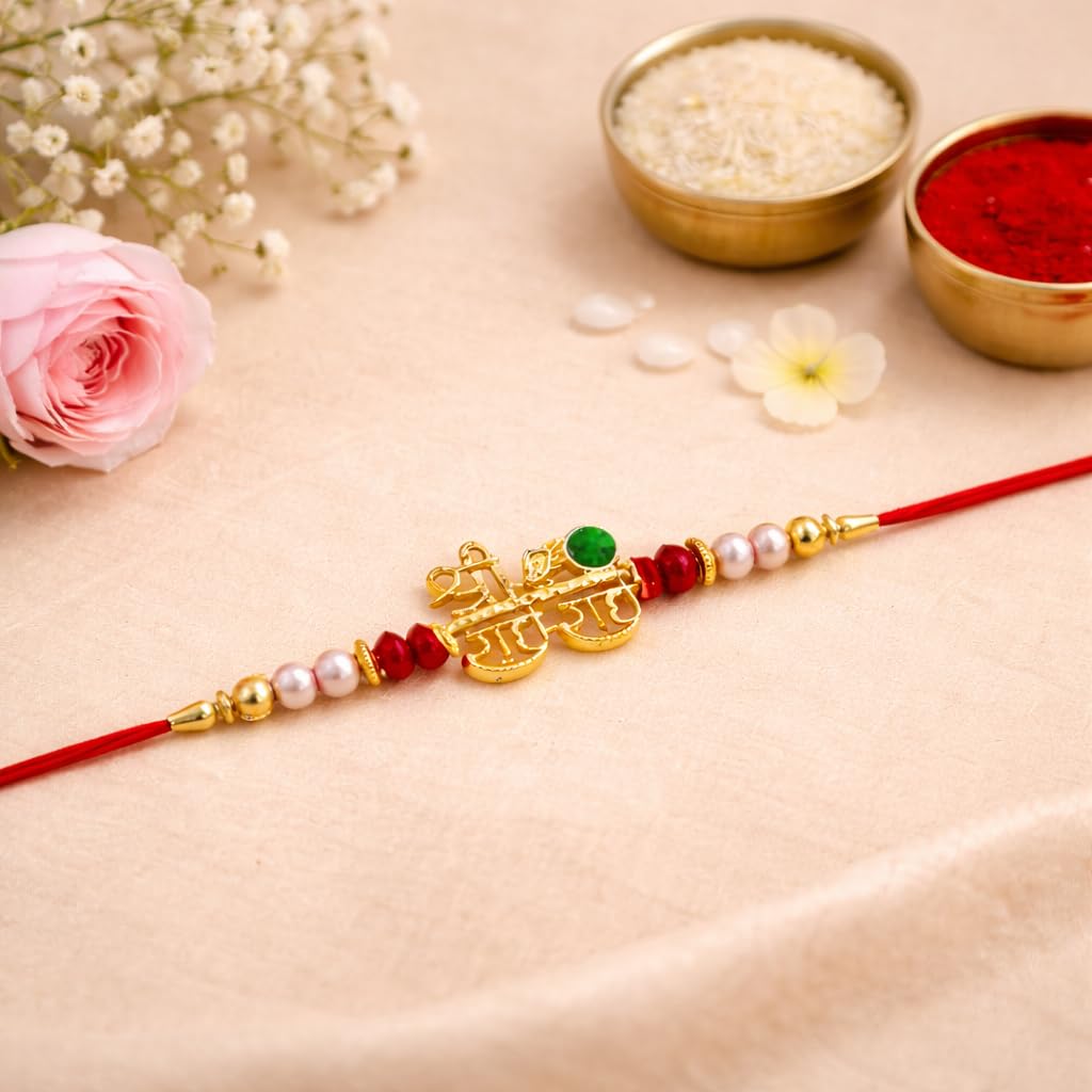 Jaipur Ace Rakhi Gift Hamper for Bhaiya Bhabhi with Silver Plated Bowl Set, Pooja Thali, 2 Designer Rakhis, Roli Chawal, Raksha Bandhan Gift Set for Brother Bhabhi, Premium Rakhi Combo with Red Velvet Box