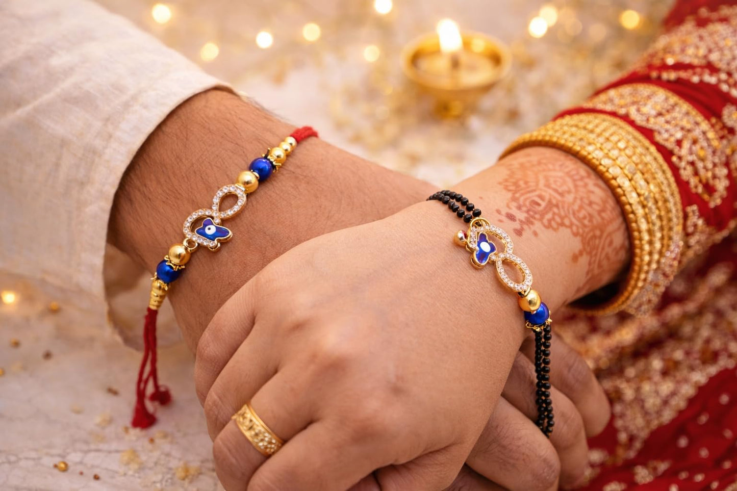 Jaipur Ace Rakhi Gift Hamper for Bhaiya Bhabhi with Silver Plated Bowl Set, Pooja Thali, 2 Designer Rakhis, Roli Chawal, Raksha Bandhan Gift Set for Brother Bhabhi, Premium Rakhi Combo with Red Velvet Box