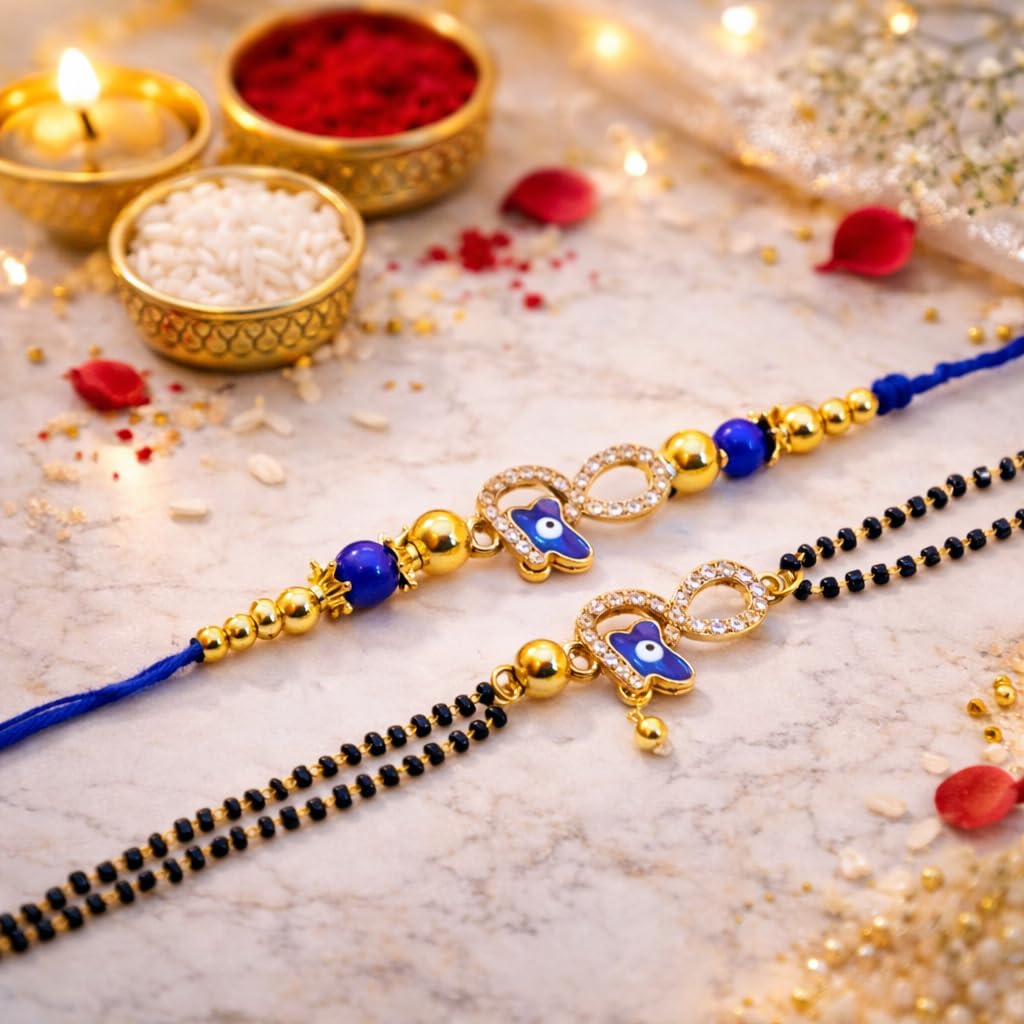 Jaipur Ace Rakhi Gift Hamper for Bhaiya Bhabhi with Silver Plated Bowl Set, Pooja Thali, 2 Designer Rakhis, Roli Chawal, Raksha Bandhan Gift Set for Brother Bhabhi, Premium Rakhi Combo with Red Velvet Box