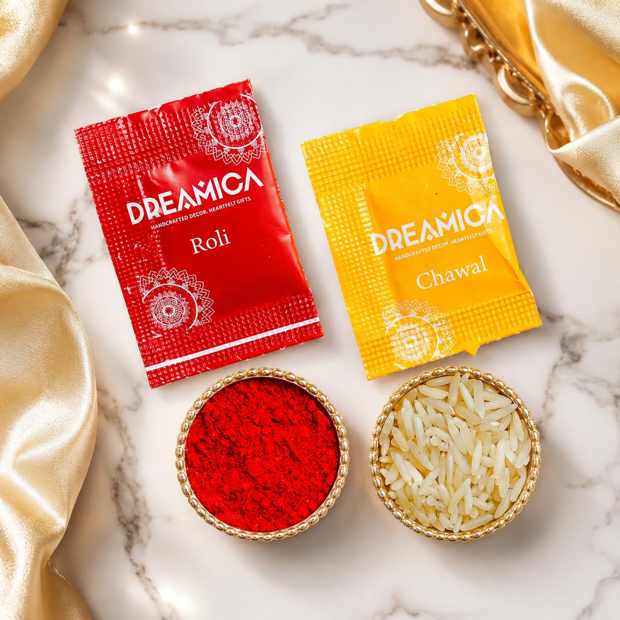 Dreamica Set of 2 Designer Rakhi for Brother | Combo with ‘My Brother Is Awesome’ Fridge Magnet, Tilak Set (Roli-Chawal), and Greeting Card | Best Rakhi Gift For Brother (Rakhi-92)