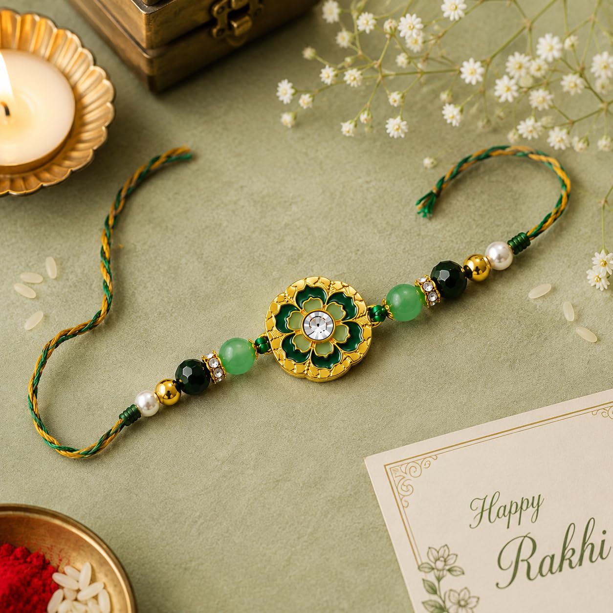 Jaipur Ace Rakhi Gift Hamper for Bhaiya Bhabhi with Silver Plated Bowl Set, Pooja Thali, 2 Designer Rakhis, Roli Chawal, Raksha Bandhan Gift Set for Brother Bhabhi, Premium Rakhi Combo with Red Velvet Box