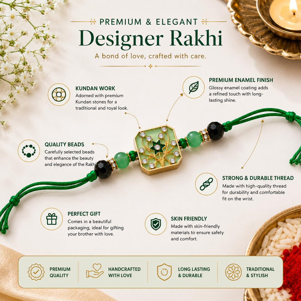 Jaipur Ace Rakhi Gift Hamper for Bhaiya Bhabhi with Silver Plated Bowl Set, Pooja Thali, 2 Designer Rakhis, Roli Chawal, Raksha Bandhan Gift Set for Brother Bhabhi, Premium Rakhi Combo with Red Velvet Box