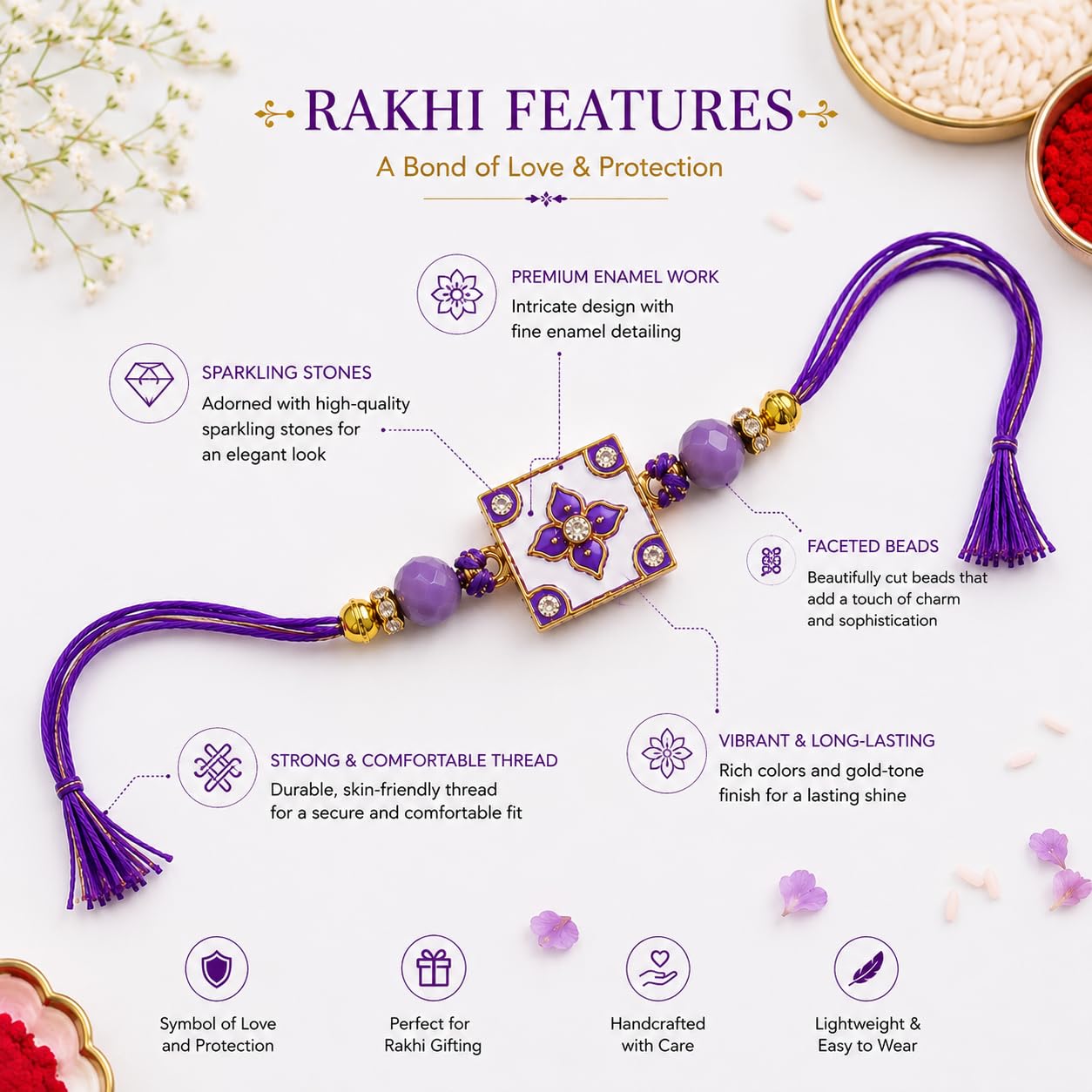 Jaipur Ace Rakhi Gift Hamper for Bhaiya Bhabhi with Silver Plated Bowl Set, Pooja Thali, 2 Designer Rakhis, Roli Chawal, Raksha Bandhan Gift Set for Brother Bhabhi, Premium Rakhi Combo with Red Velvet Box