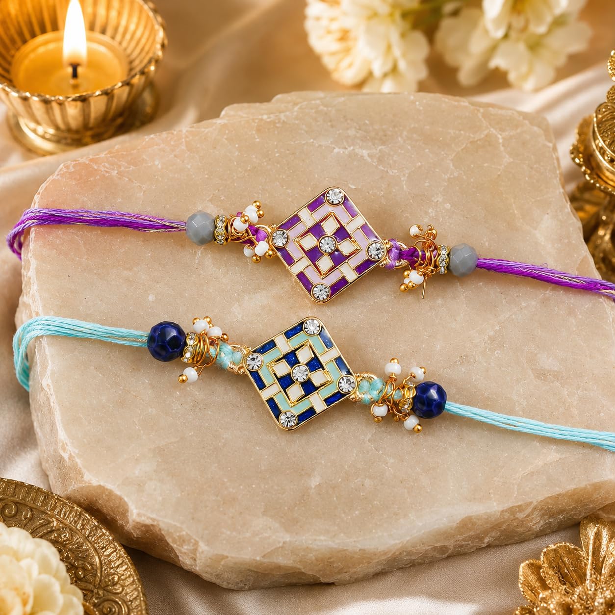 Dreamica Set of 2 Designer Rakhi for Brother | Combo with ‘My Brother Is Awesome’ Fridge Magnet, Tilak Set (Roli-Chawal), and Greeting Card | Best Rakhi Gift For Brother (Rakhi-92)