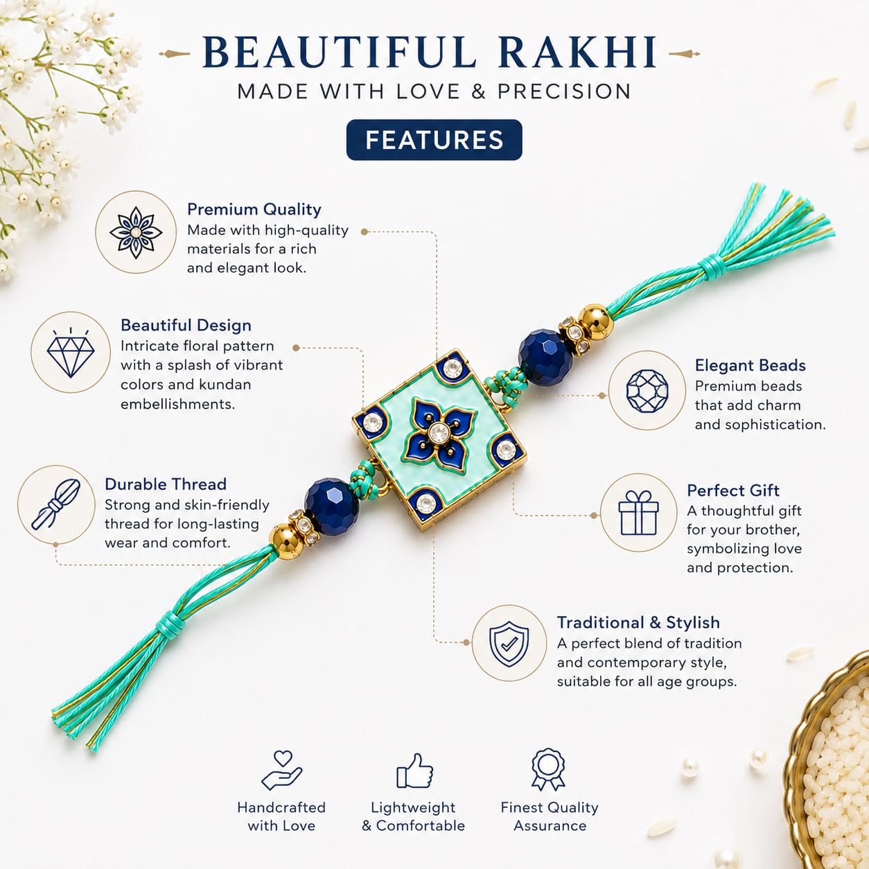 Jaipur Ace Rakhi Gift Hamper for Bhaiya Bhabhi with Silver Plated Bowl Set, Pooja Thali, 2 Designer Rakhis, Roli Chawal, Raksha Bandhan Gift Set for Brother Bhabhi, Premium Rakhi Combo with Red Velvet Box