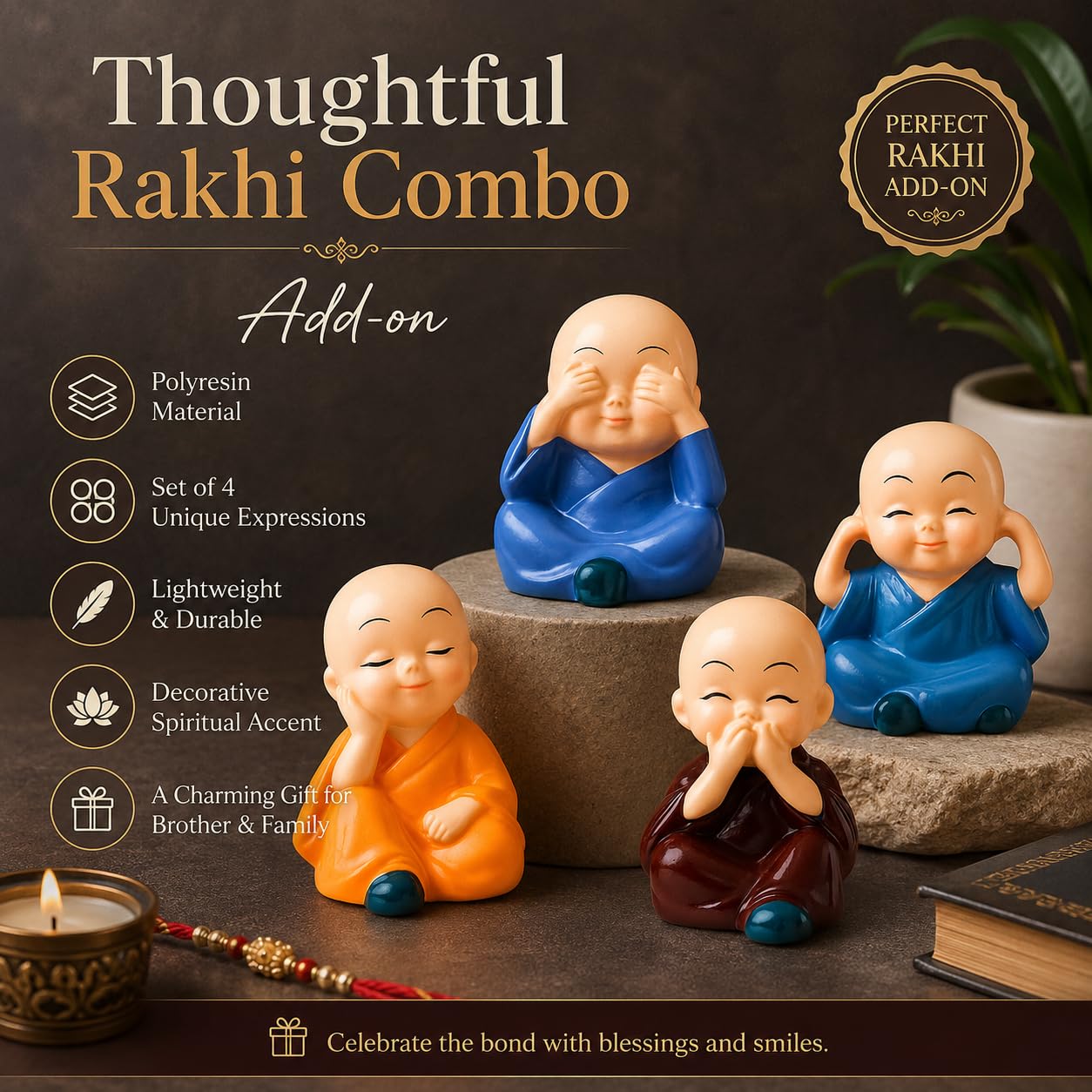 Dreamica Set of 2 Designer Rakhi for Brother | Combo with ‘My Brother Is Awesome’ Fridge Magnet, Tilak Set (Roli-Chawal), and Greeting Card | Best Rakhi Gift For Brother (Rakhi-92)