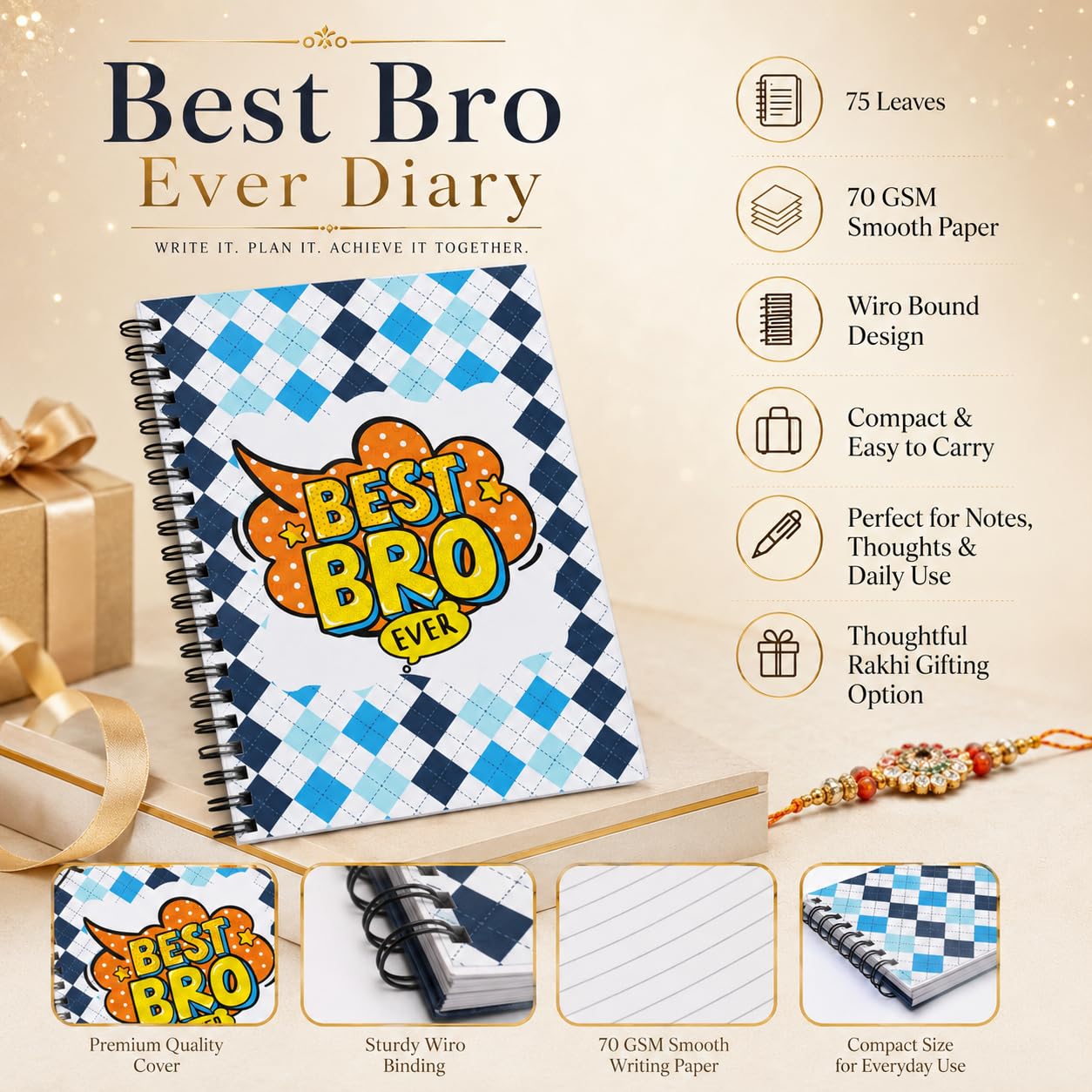 Dreamica Set of 2 Designer Rakhi for Brother | Combo with ‘My Brother Is Awesome’ Fridge Magnet, Tilak Set (Roli-Chawal), and Greeting Card | Best Rakhi Gift For Brother (Rakhi-92)